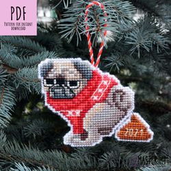 Christmas dog cross stitch pattern PDF for plastic canvas , pooping dog embroidery design , Xmas tree decoration