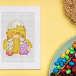 Easter girl, Easter embroidery, Chicken cross stitch, Cross stitch pattern, Gnome cross stitch, Counted cross stitch
