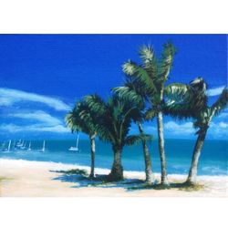 Palm Tree Painting Small Wall Art Original Art Seascape Artwork Florida Beach Painting 5" by 7" by TimPaintings