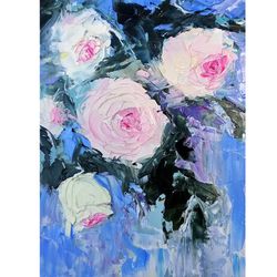 Impasto Oil Painting Floral Artwork Original Art Roses Wall Art Flowers Art Small Painting  8" by 6" by TimPaintings