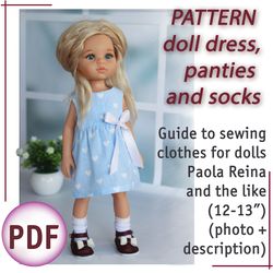 PDF sewing pattern of dress, panties and socks for Paola Reina and other dolls