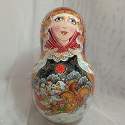 Matryoshka Roly Poly nesting dolls Russian art ooak wood