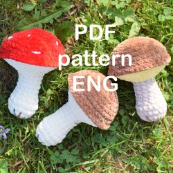 mushroom pattern autumn decor, Thanksgiving decor toy tutorial, amigurumi crochet mushroom PDF pattern instant download
