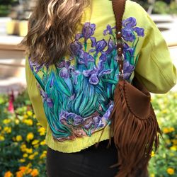 Van Gogh Irises - custom painted personalized  denim jacket