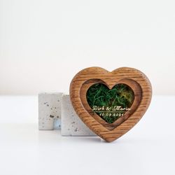 Wooden heart ring box for wedding ceremony, Wedding ring bearer box, Personalized ring pillow, Wood ring holder