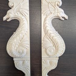 Wooden plaque Carved dragon shelf Door surround Wall fireplace Decor 2pcs