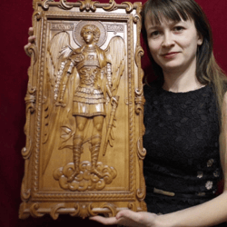 archangel michael carved wooden panel, christian gift, wall decor, interior picture, wall icon