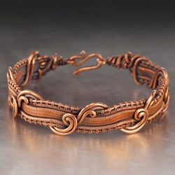 Unique handmade copper bracelet for woman Antique style wire wrapped bracelet Handcrafted woven jewelry 7th Anniversary