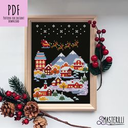 Christmas cross stitch pattern PDF , winter landscape cross stitch , snow town counted xstitch, easy ornament