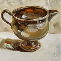 Sauce boat original oil painting mini wall art kitchen painting modern art 6 x 6 inches