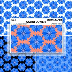 Cornflowers Seamless Pattern Vector Flowers Digital Paper Fabric Postcards Endless background Wallpaper Scrapbooking