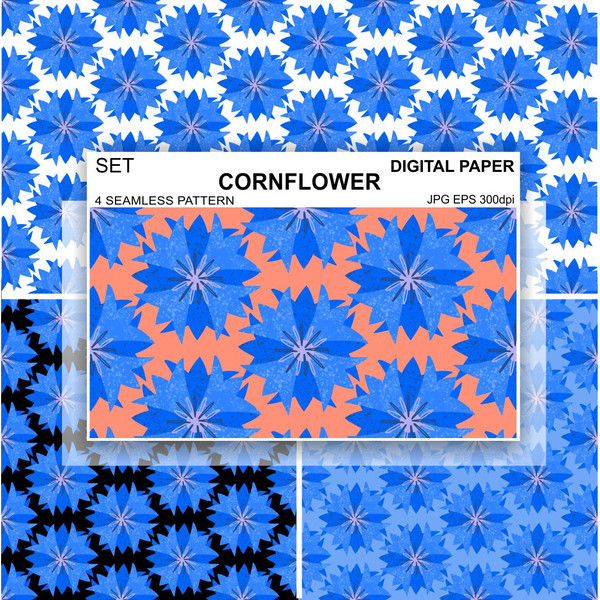Seamless-pattern-flowers-blue-cornflowers