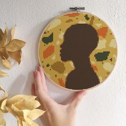 african american cross stitch pattern black woman cross stitch pdf black girl afro woman portrait terrazzo pattern