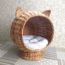 Wicker cat basket bed Pet bed for cat Pet bed for dogs Furniture for cats Furniture for dogs Pet house bed Round cat bed