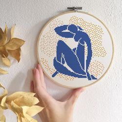 henri matisse inspired cross stitch pattern pdf abstract woman embroidery nu bleu