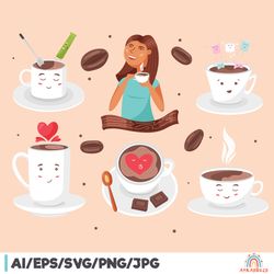Cute Coffee Cup Character Clipart