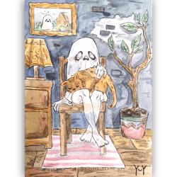 Ghost Painting Fairy tale Original Art Watercolor Painting Small Artwork by ArtRoom22