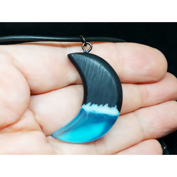 Moon phase necklace Resin wood pendant Birth moon necklace.jpg