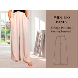 Wide Leg Pants For Women Sewing Pattern in 5 Sizes and Instruction, Wide Leg Trousers, Palazzo Pants, Hippie Pants