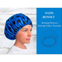 Reversible Satin Bonnet Sewing Pattern With Video Instructions, Hair Sleeping Hat, Sleep Bonnet Cap