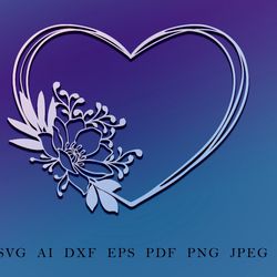 heart frame with magnolia flower, cut file, svg, dxf, png