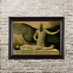 Triumph der Finsternis. Sasha Schneider art. A dark angel with wings. Erotica home decor. Poster of homoerotic art. 336.