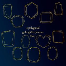12 polygonal gold glitter frames Clipart PNG