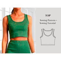 Yoga Top Sewing Pattern 10 Sizes and Instructions, Womens Tops Sewing Pattern, Easy Crop Top, Workout Bra, Gym Top