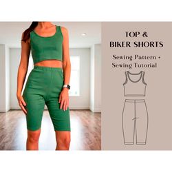 Yoga Top And Shorts Sewing Pattern 10 Sizes and Instructions, Womens Top and Shorts Sewing Pattern, Yoga Set 2 Piece