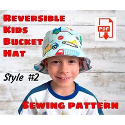 Reversible Bucket Hat For Children Style2 Sewing Pattern and Instructions, Super Easy Baby Sun Hat for Beginners