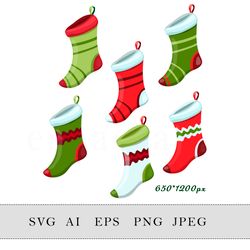 christmas stockings clipart , Set 6 socks