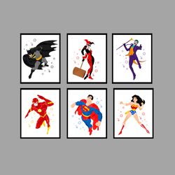 DC Superheroes Set Art Print Digital Files decor nursery room watercolor