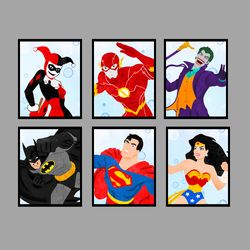 DC Superheroes Set Art Print Digital Files decor nursery room watercolor