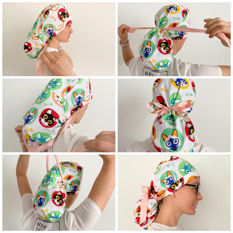 Scrub Cap Ponytail Pattern, Printable Scrub Hat Bouffant Sewing Pattern, Surgical Hat Pattern,Medical Cap Pattern,Tieback Surgical Scrub Cap (5).jpg