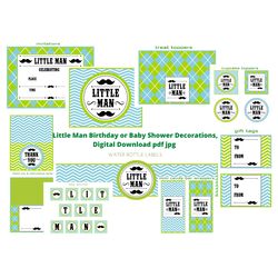 Little Man Birthday or Baby Shower Decorations,printable little man party,mustache party decorations,little gentleman