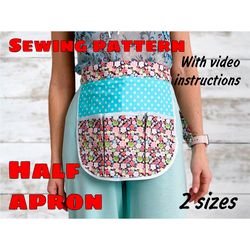 Half Apron With Pockets Sewing Pattern, Waist Apron, Garden Apron, Cafe Apron, Hostess Apron, Teacher Apron