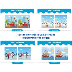 Spot the Difference Game for Kids,Kids Activity Game Sheet,printable games,fun games for kids,Instant Download