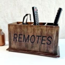 Farmhouse remote holder Remote control holder with grey felt bottom Divide stand holder Glasses holder Gift for dad tv