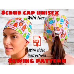 Scrub Cap Unisex Sewing Pattern With Video Instructions, Printable Scrub Hat Sewing Pattern,Surgical Hat Pattern
