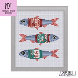 Christmas fishes cross stitch pattern PDF , uglu sweaters cross stitch pattern , xmas gift for fisherman