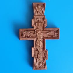 Orthodox wooden carved cross crucifix made of pear tree 2.6x1.5 in free shipping