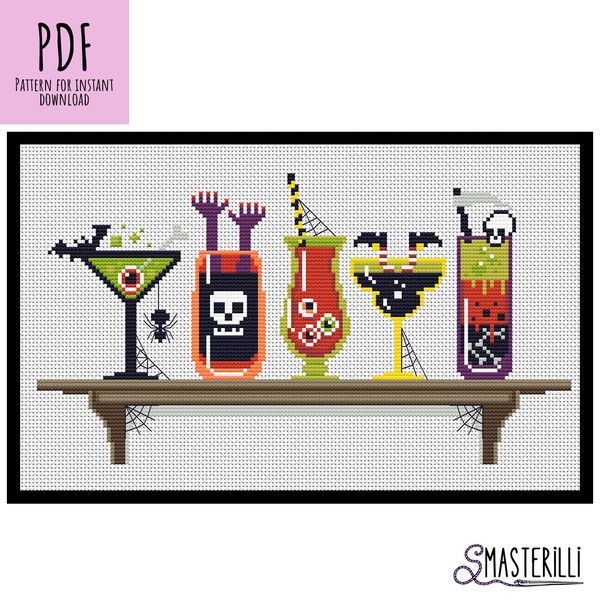 Halloween hell cocktails cross stitch pattern PDF by Smasterilli..JPG
