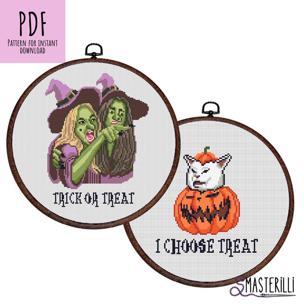 Two witches yelling at cat cross stitch pattern PDF by Smasterilli.JPG