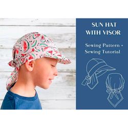 Adjustable Kids Sun Hat With Visor Sewing Pattern And Instructions, Bandana, Headwrap, Headband, Baby, Kid, Toddler
