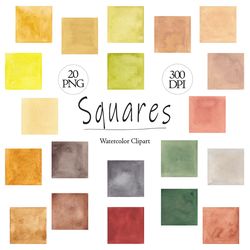 Watercolor squares clipart, 20 geometric shapes PNG, Earth tones nursery clip art, Logo, Banner graphics, Digital images