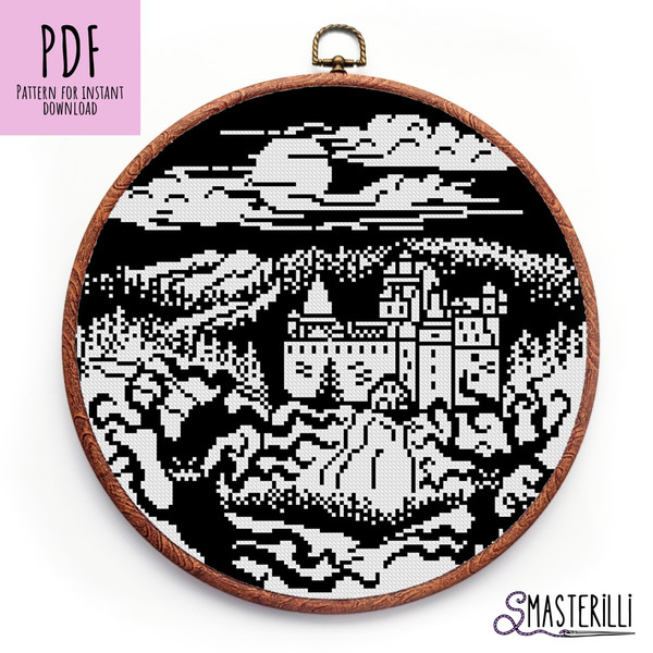Dracula's Bran castle cross stitch pattern PDF by Smasterilli.JPG
