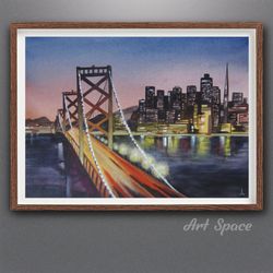 watercolor painting, original, san francisco, unusual interior decor, gift