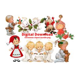 Vintage Christmas Clipart,Christmas Kids png,Vintage Christmas children angel Clipart,Retro Christmas Graphics,antique