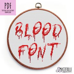 Blood alphabet cross stitch pattern PDF , Halloween font embroidery design , spooky red letters counted xstitch chart