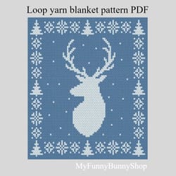 loop yarn finger knitted reindeer-2 blanket pattern pdf download